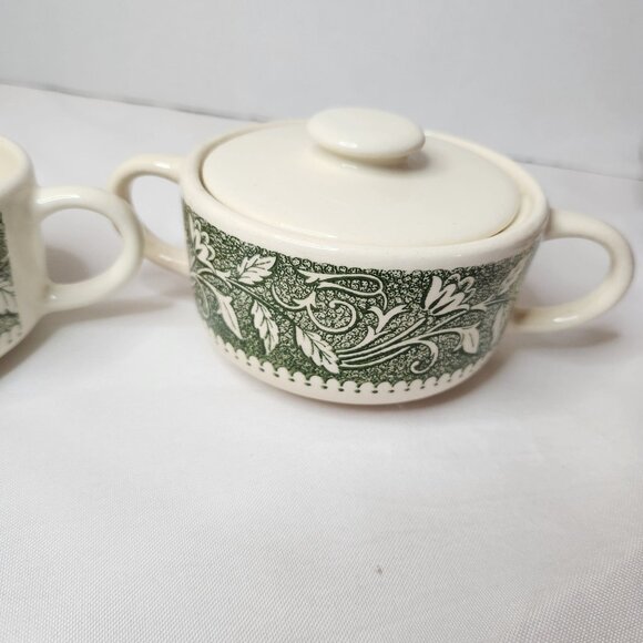 Vintage Scio Avon Sugar Bowl & Creamer Set Floral Green Ivy Design - Picture 2 of 7